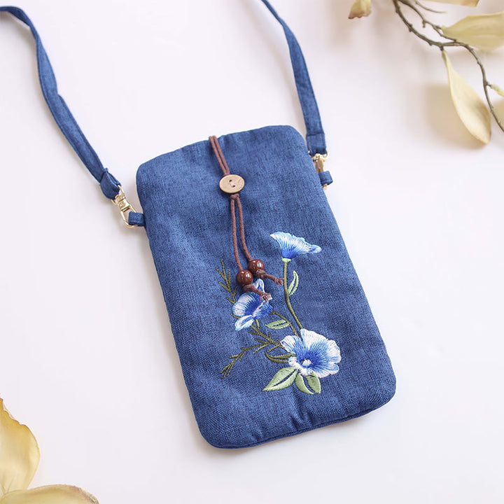 Buddha Stones Small Embroidered Flowers Crossbody Bag Shoulder Bag Cellphone Bag 11*20cm - image 4