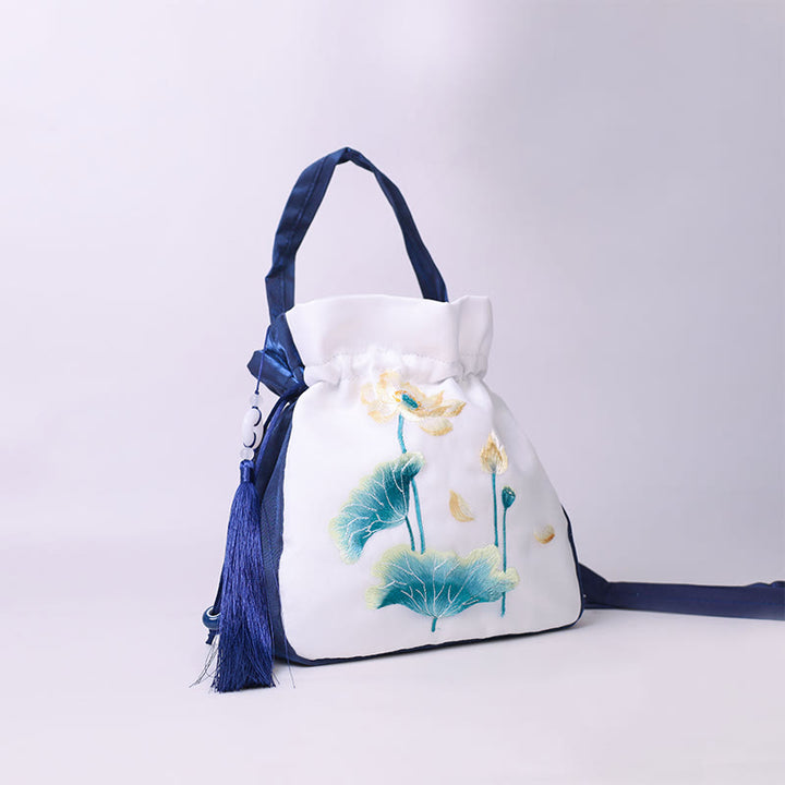 Buddha Stones Suzhou Embroidery Rabbit Lotus Epiphyllum Peony Magnolia Silk Tote Crossbody Bag Shoulder Bag Handbag - image 17