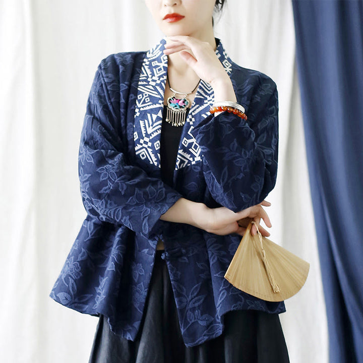 Buddha Stones Flower Jacquard V-Neck Long Sleeve Jacket - image 21