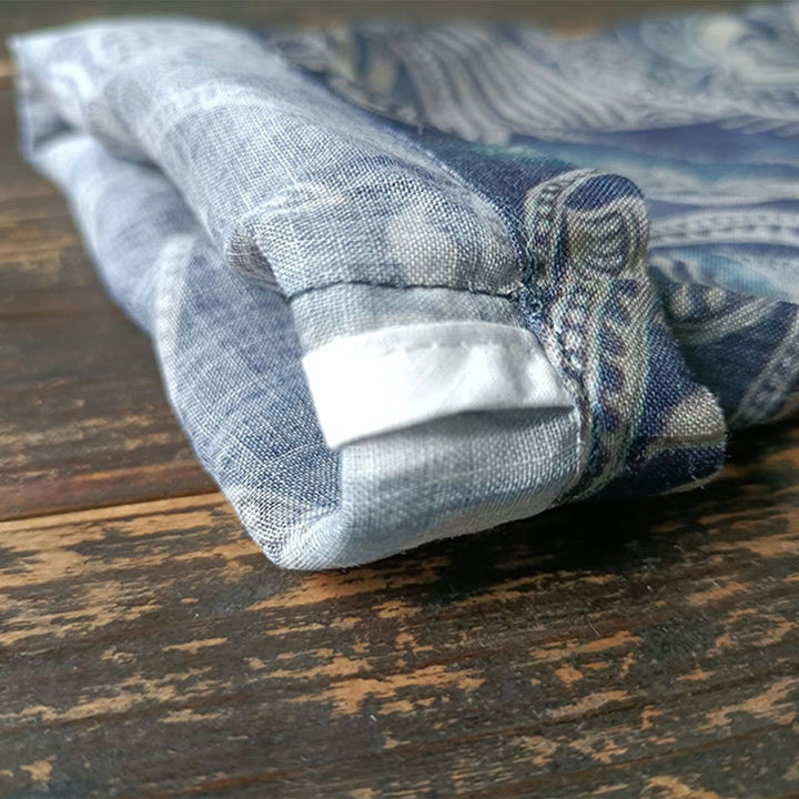 Buddha Stones Birds Flowers Geometry Frog-Button Long Sleeve Ramie Linen Jacket Shirt - image 13