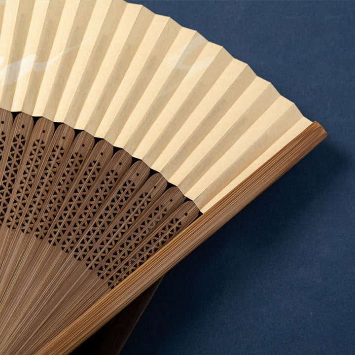 Buddha Stones Lotus Dragonfly Wild Geese Plum Blossom Handheld Silk Bamboo Folding Fan 22.5cm - image 3
