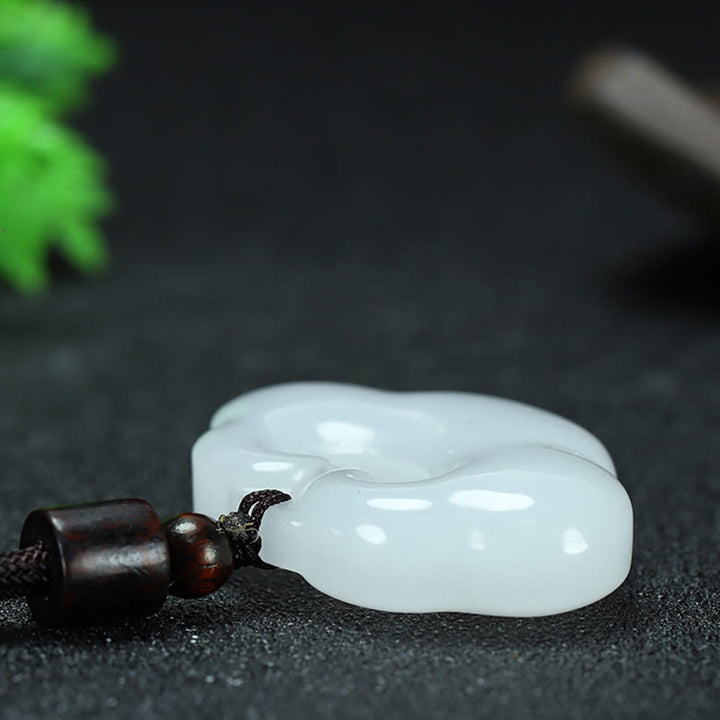 Buddha Stones Tianshan Jade Golden Silk Jade Chinese Lock Charm Abundance Necklace Pendant - image 13