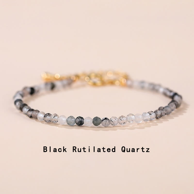 Buddha Stones Strawberry Quartz Prehnite Peridot Lazurite Lapis Lazuli Pink Crystal Tourmaline Healing Chain Bracelet - Black Rutilated Quartz(Wrist Circumference 14-17cm) - image 20