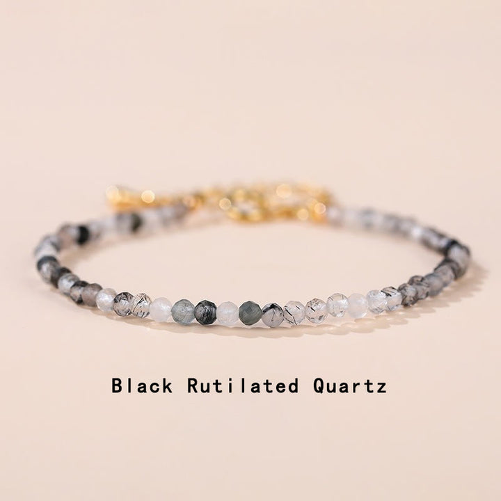 Buddha Stones Strawberry Quartz Prehnite Peridot Lazurite Lapis Lazuli Pink Crystal Tourmaline Healing Chain Bracelet - Black Rutilated Quartz(Wrist Circumference 14-17cm) - image 20