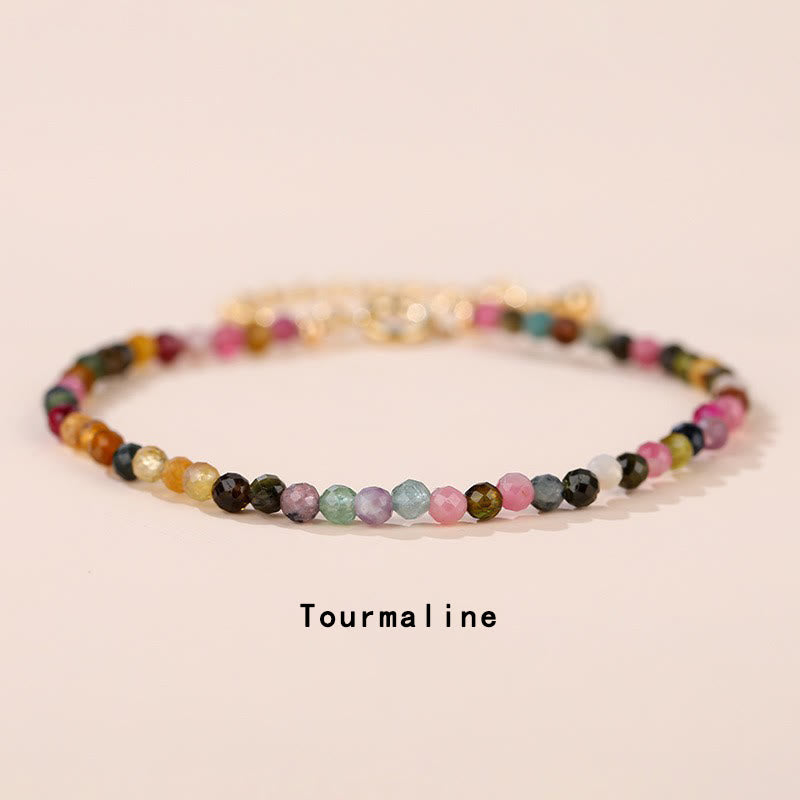 Buddha Stones Strawberry Quartz Prehnite Peridot Lazurite Lapis Lazuli Pink Crystal Tourmaline Healing Chain Bracelet - Tourmaline(Wrist Circumference 14-17cm) - image 16