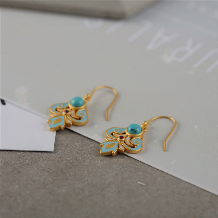 Buddha Stones Copper Enamel Turquoise Positive Drop Earrings - image 3