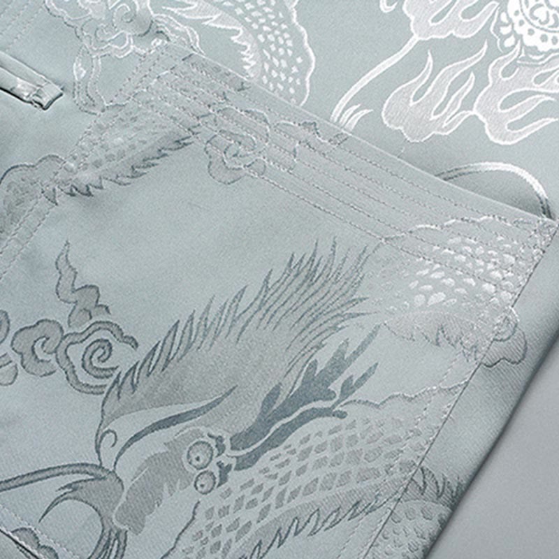 Buddha Stones Dragon Pattern Tang Suit Hanfu Traditional Uniform Short Sleeve Top Pants Clothing Men's Set - image 5