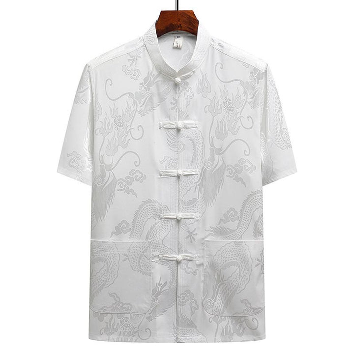 Buddha Stones Dragon Pattern Tang Suit Hanfu Traditional Uniform Short Sleeve Top Pants Clothing Men's Set - image 17