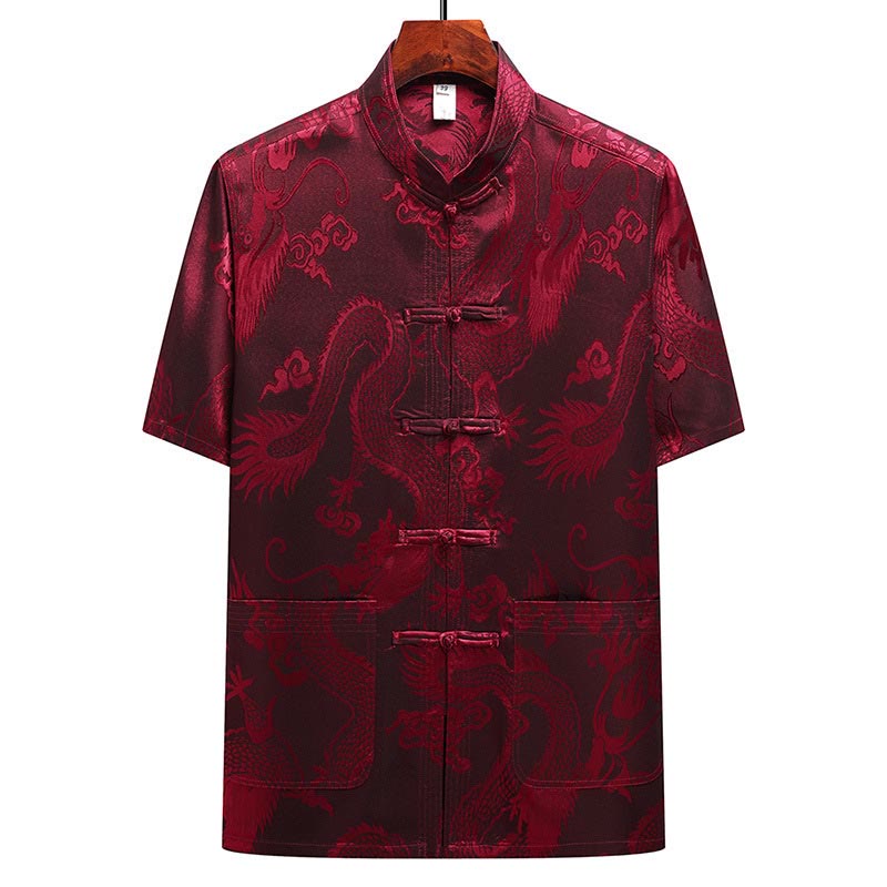 Buddha Stones Dragon Pattern Tang Suit Hanfu Traditional Uniform Short Sleeve Top Pants Clothing Men's Set - image 20
