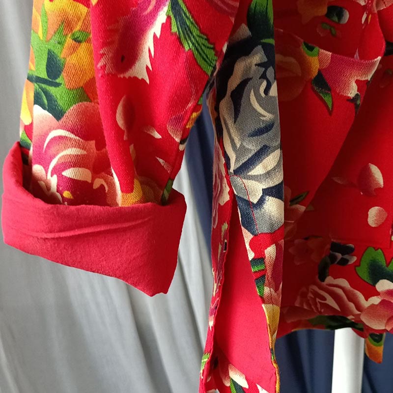 Buddha Stones Ethnic Red Flower Peony Frog-Button Cotton Linen Long Sleeve Shirt Jacket With Pockets - image 12