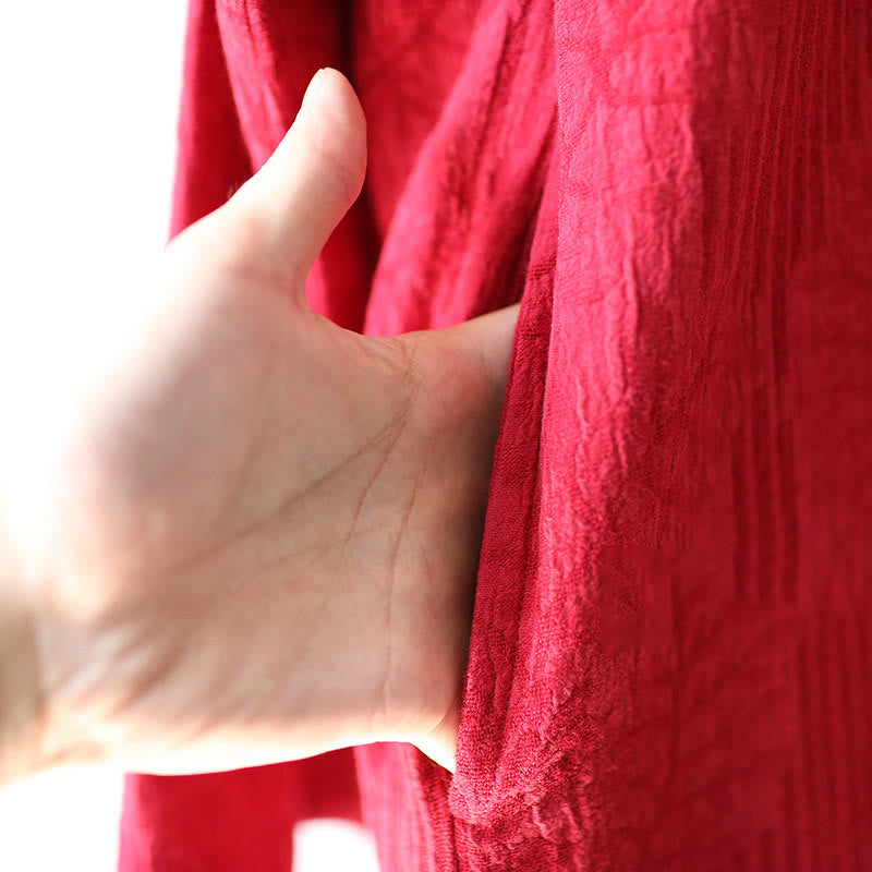 Buddha Stones Flower Jacquard Midi Dress Long Sleeve Cotton Linen Dress Wide Leg Pants With Pockets - image 24