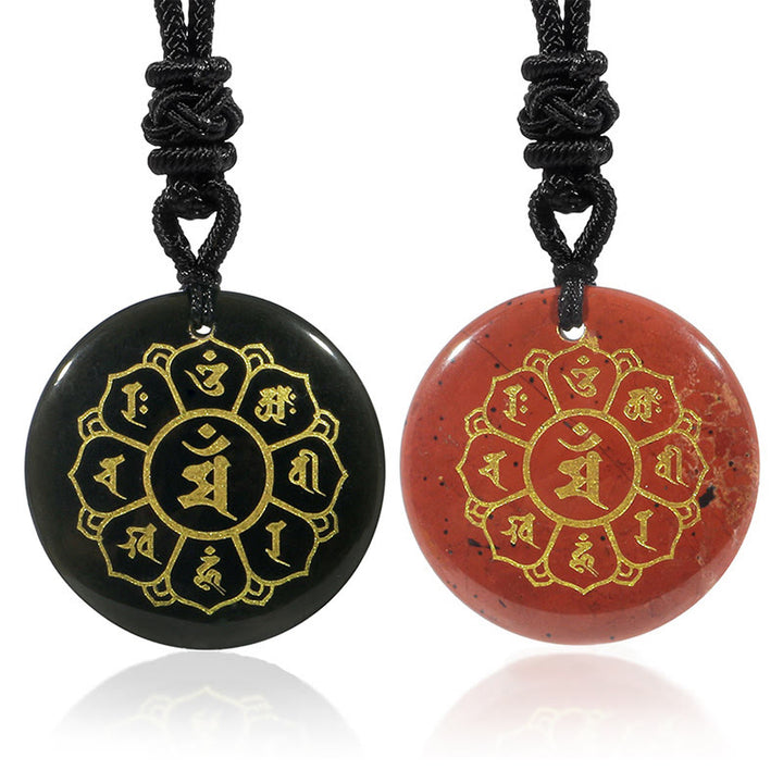 Buddha Stones Om Mani Padme Hum Natural Various Crystal Black Obsidian Strength Necklace Pendant - image 4