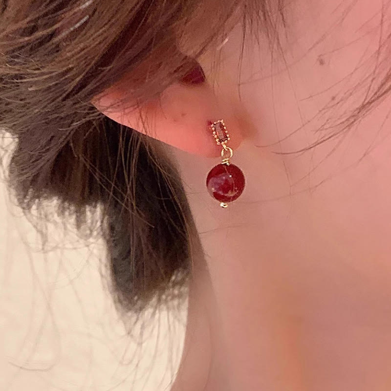 Buddha Stones 925 Sterling Silver Posts 14K Gold Filled Cinnabar Bead Zircon Calm Earrings - image 4