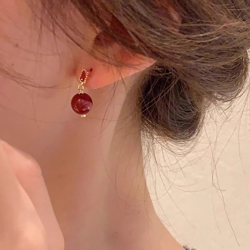 Buddha Stones 925 Sterling Silver Posts 14K Gold Filled Cinnabar Bead Zircon Calm Earrings - image 5