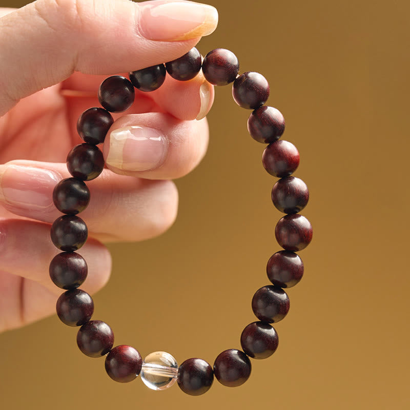 Buddha Stones Small Leaf Red Sandalwood White Crystal Protection Bracelet