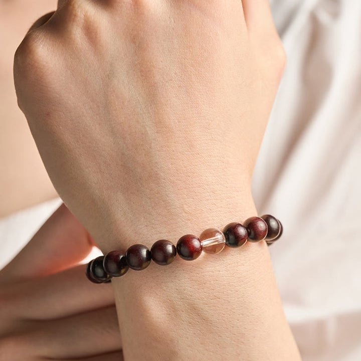 Buddha Stones Small Leaf Red Sandalwood White Crystal Protection Bracelet