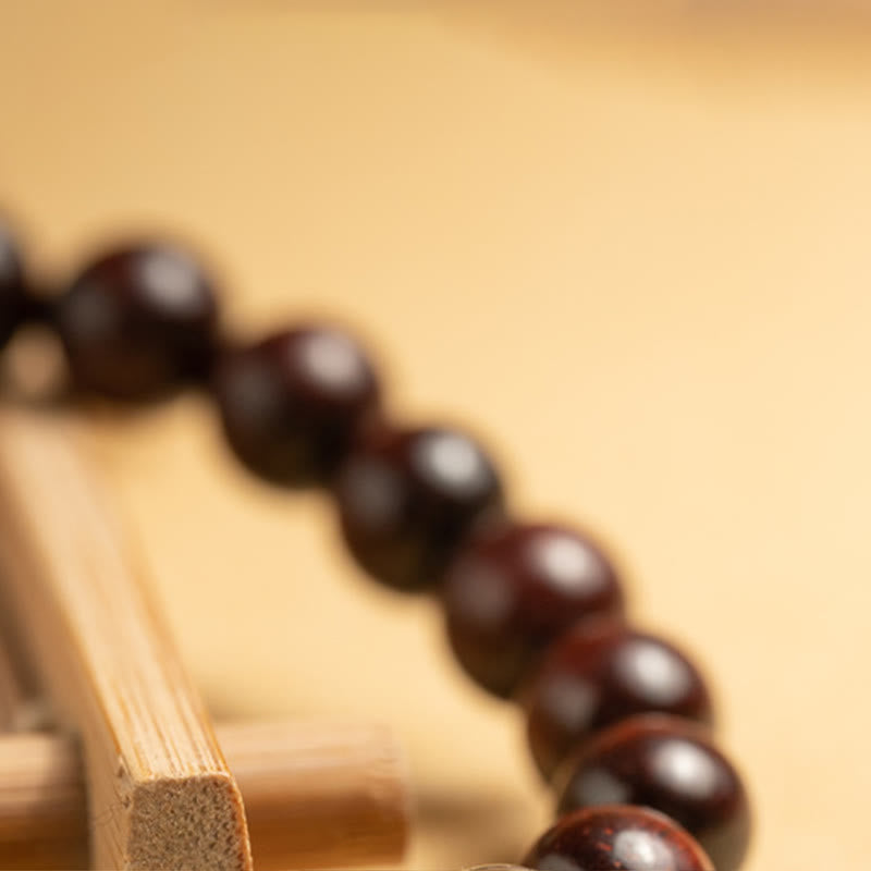 Buddha Stones Small Leaf Red Sandalwood White Crystal Protection Bracelet