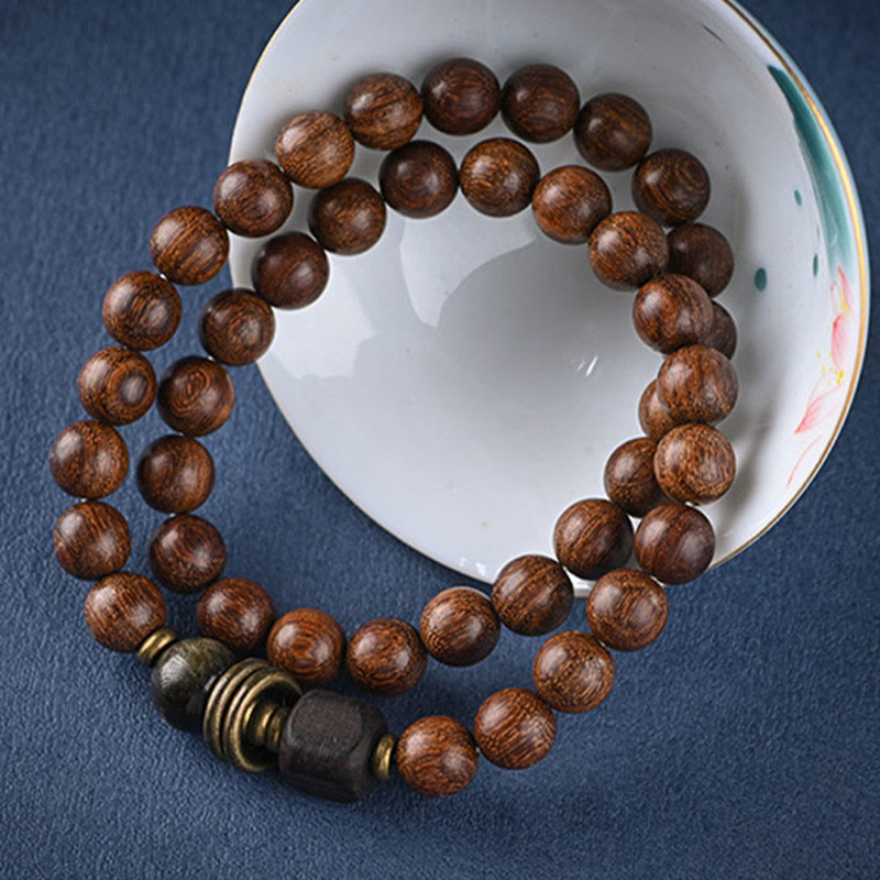 Buddha Stones Sandalwood Ebony Wood Bead Healing Single Double Wrap Bracelet