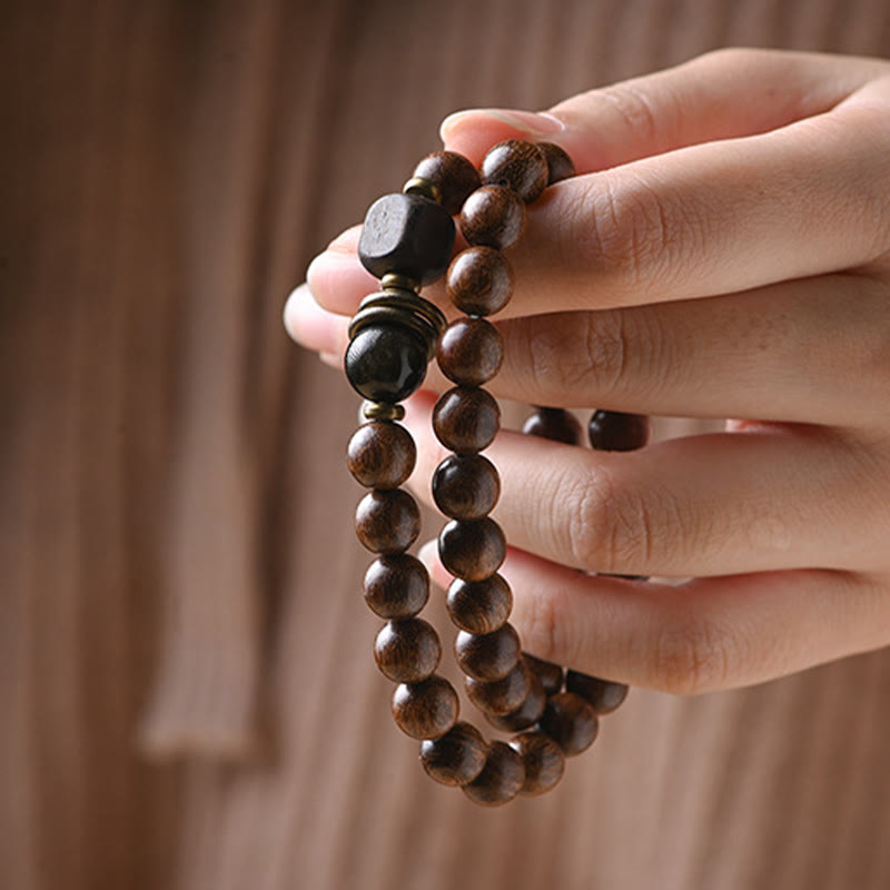 Buddha Stones Sandalwood Ebony Wood Bead Healing Single Double Wrap Bracelet