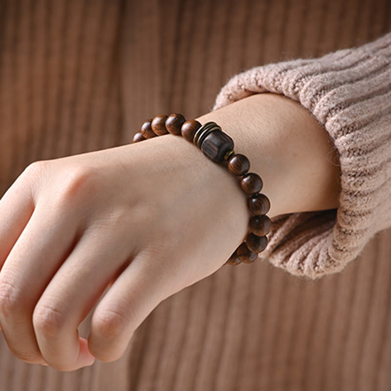 Buddha Stones Sandalwood Ebony Wood Bead Healing Single Double Wrap Bracelet