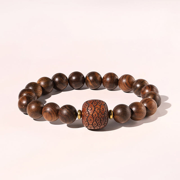 Buddha Stones Rosewood Auspicious Clouds Totem Fu Character Bamboo Pattern Warmth Bracelet