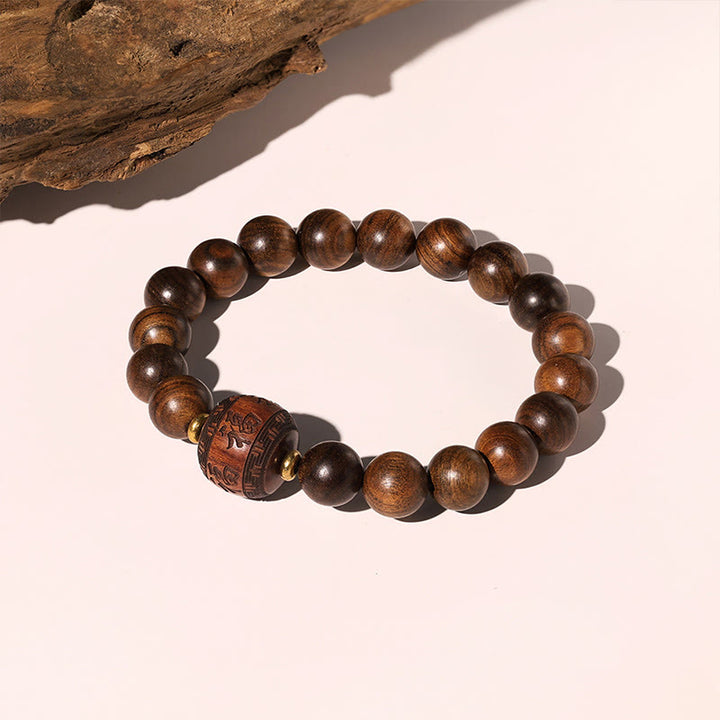 Buddha Stones Rosewood Auspicious Clouds Totem Fu Character Bamboo Pattern Warmth Bracelet