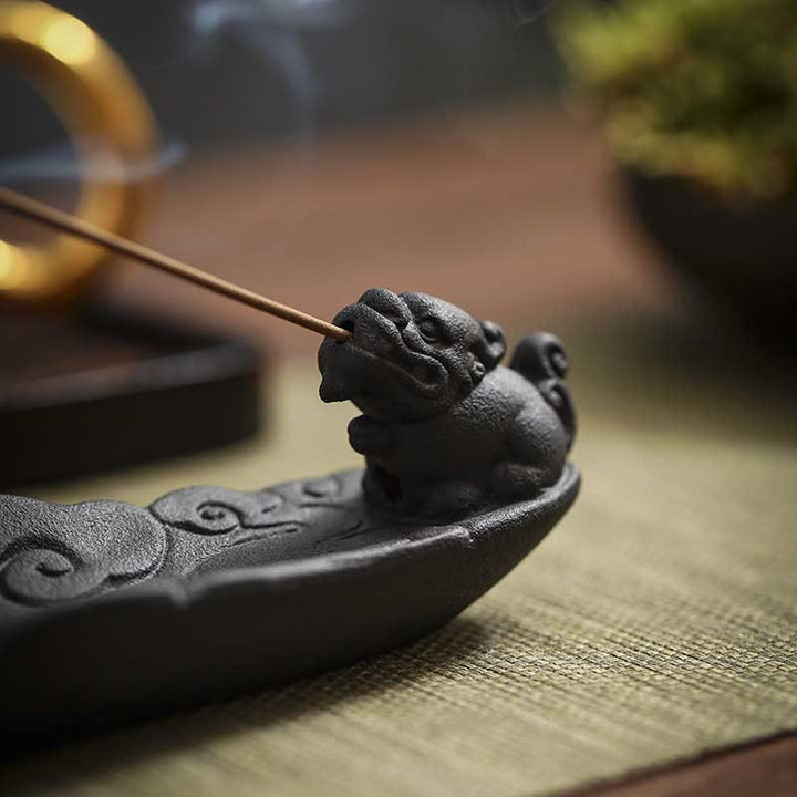 Buddha Stones Auspicious Clouds Pixiu Healing Ceramic Stick Incense Burner Decoration