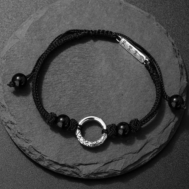 Buddha Stones 925 Sterling Silver Black Onyx Peace Buckle Protection Bracelet - image 2