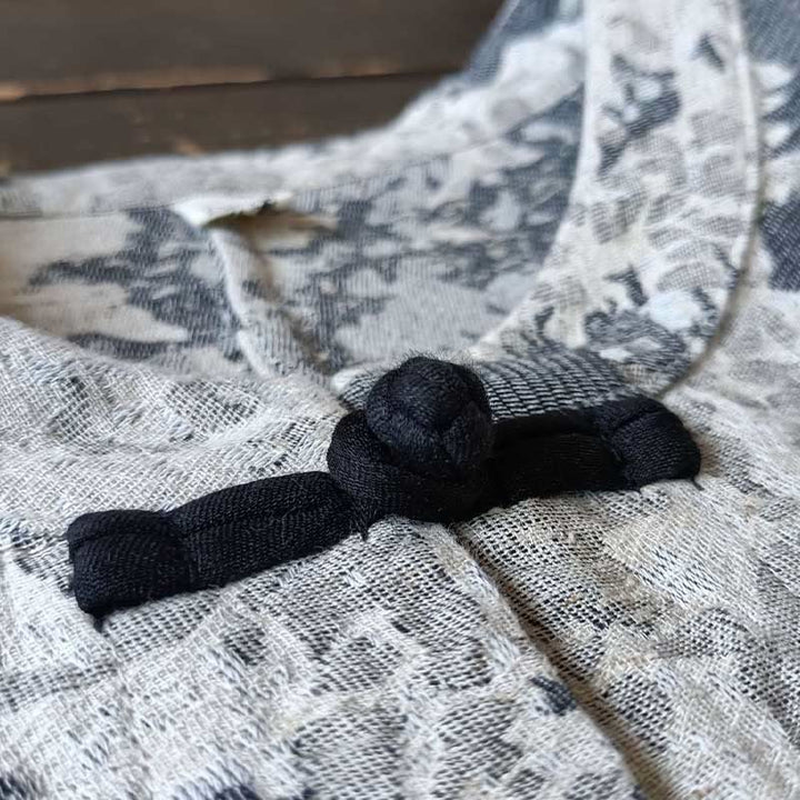 Buddha Stones Black Gray Print Frog-button Design Long Sleeve Cotton Linen Jacket Shirt With Pockets - image 7