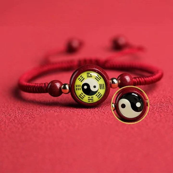 Buddha Stones Lucky Cinnabar Red String Yin Yang Symbol Bagua Blessing Bracelet