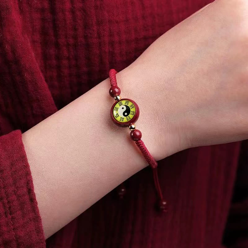 Buddha Stones Lucky Cinnabar Red String Yin Yang Symbol Bagua Blessing Bracelet