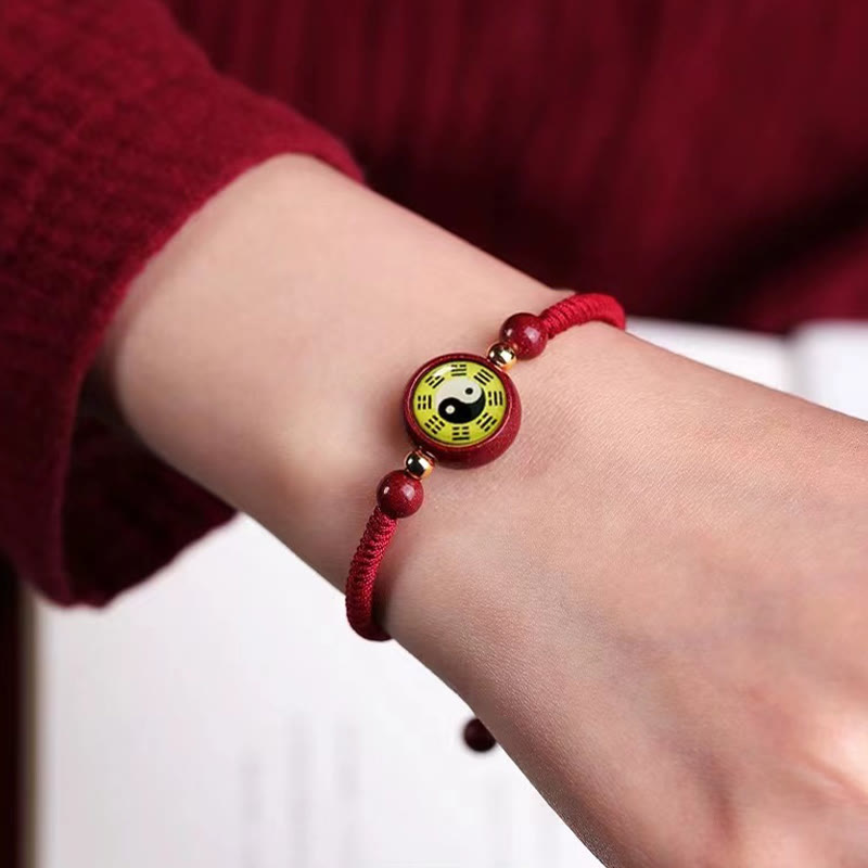 Buddha Stones Lucky Cinnabar Red String Yin Yang Symbol Bagua Blessing Bracelet