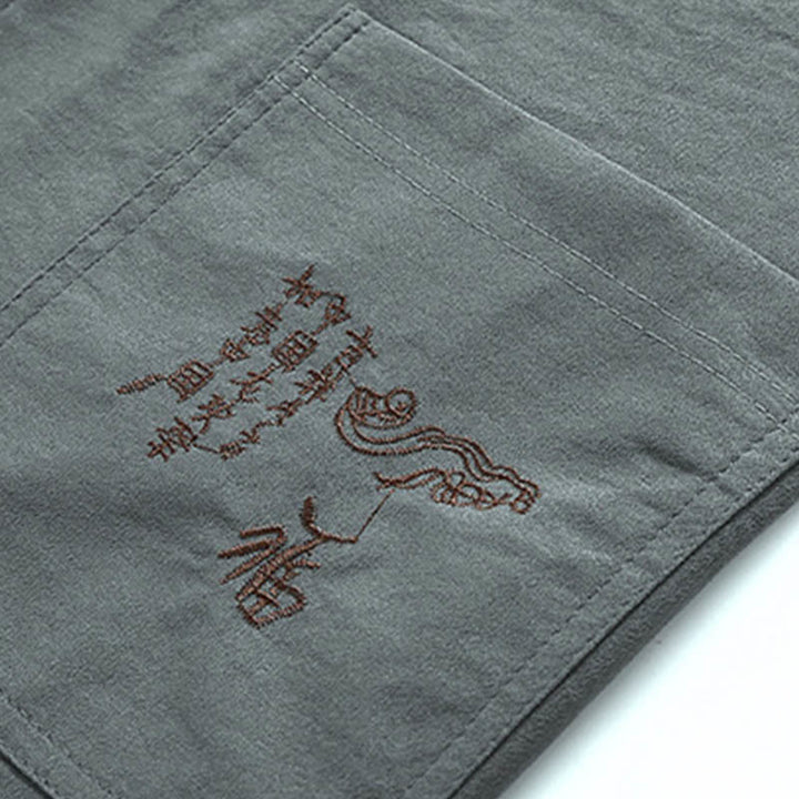 Buddha Stones Dragon Fu Character Tang Suit Traditional Short Sleeve Shirt Wide Leg Pants Clothing Men's Set - image 10