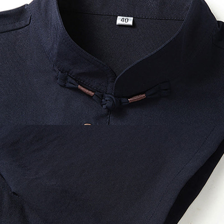 Buddha Stones Fu Character Chinese Knotting Embroidery Tang Suit Traditional Short Sleeve Top Pants Clothing Men's Set - image 8