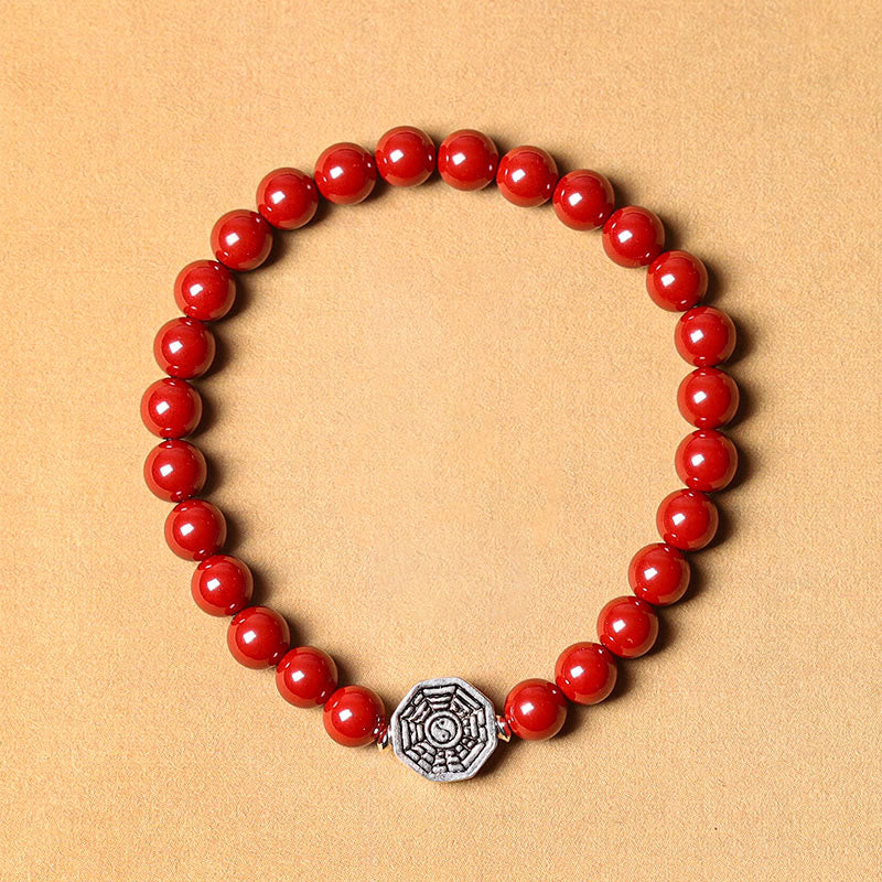 Buddha Stones 925 Sterling Silver Yin Yang Bagua Symbol Cinnabar String Concentration Bracelet