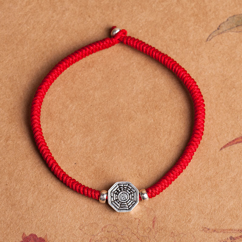 Buddha Stones 925 Sterling Silver Yin Yang Bagua Symbol Cinnabar String Concentration Bracelet - Red Rope - 23cm - image 1