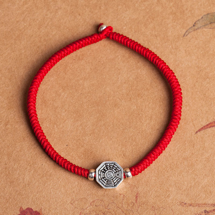 Buddha Stones 925 Sterling Silver Yin Yang Bagua Symbol Cinnabar String Concentration Bracelet - Red Rope - 23cm - image 1