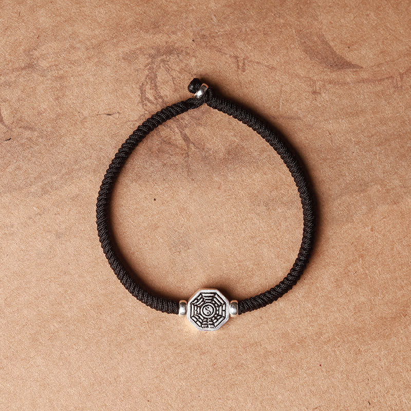 Buddha Stones 925 Sterling Silver Yin Yang Bagua Symbol Cinnabar String Concentration Bracelet - Black Rope - 23cm - image 12