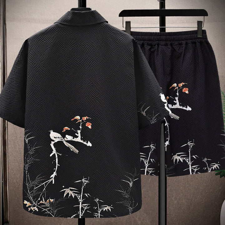 Buddha Stones Landscape Coconut Trees Magpie Pattern Short Sleeve Shorts Men's Set - image 10