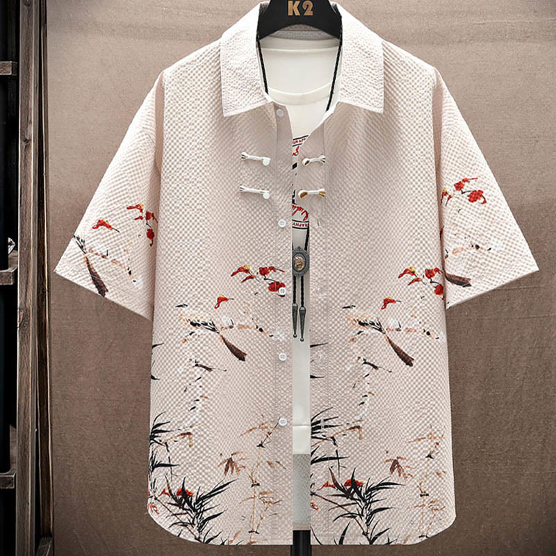 Buddha Stones Landscape Coconut Trees Magpie Pattern Short Sleeve Shorts Men's Set - image 15