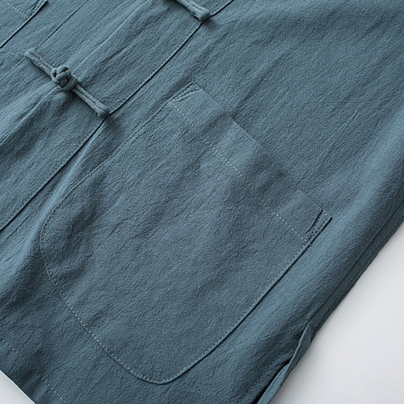 Buddha Stones Frog-Button Chinese Tang Suit Half Sleeve Shirt Cotton Men Clothing With Pockets - image 5