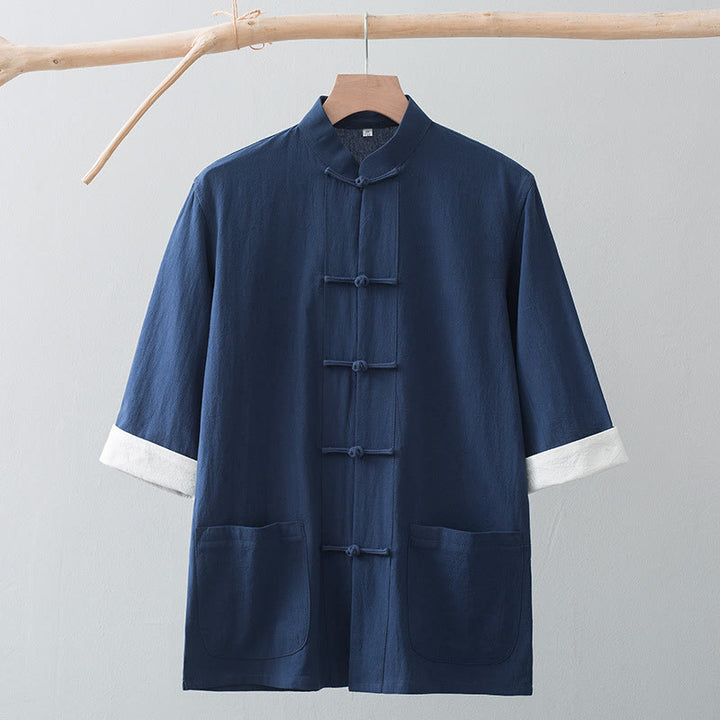 Buddha Stones Frog-Button Chinese Tang Suit Half Sleeve Shirt Cotton Men Clothing With Pockets - image 16