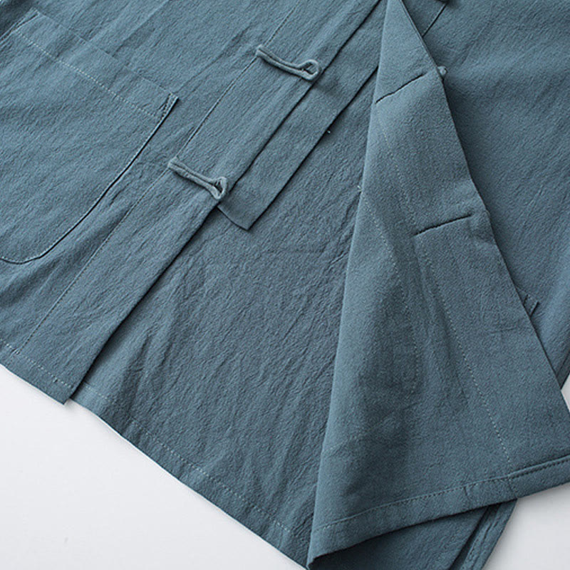 Buddha Stones Frog-Button Chinese Tang Suit Half Sleeve Shirt Cotton Men Clothing With Pockets - image 7