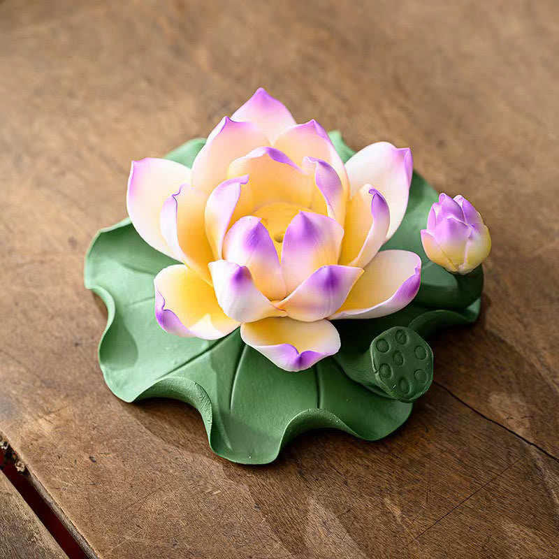 Buddha Stones Lotus Flower Leaf Pod Spiritual Healing Ceramic Stick Incense Burner Decoration