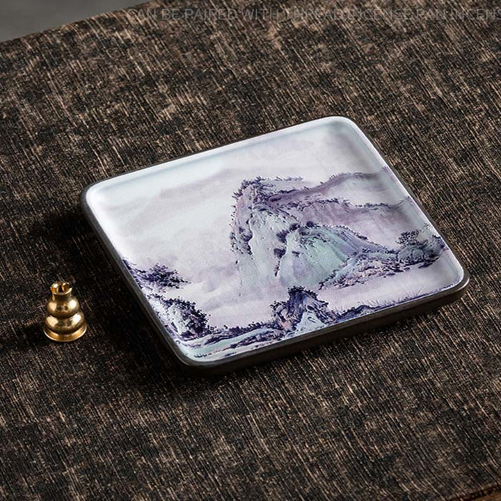 Buddha Stones Mountain Lake Flower Leaf Healing Ceramic Plate Tray Stick Incense Burner Decoration