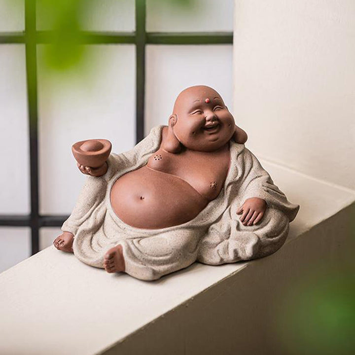 Buddha Stones Laughing Buddha Ingots Attract Wealth Purple Clay Maitreya Statue Decoration - image 7