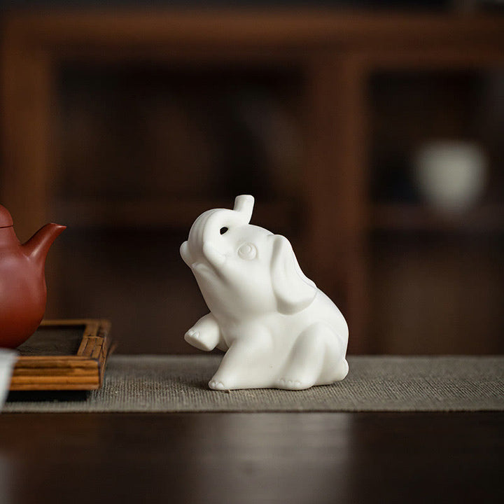 Buddha Stones Small Elephant Statue White Porcelain Ceramic Strength Home Desk Decoration - image 9