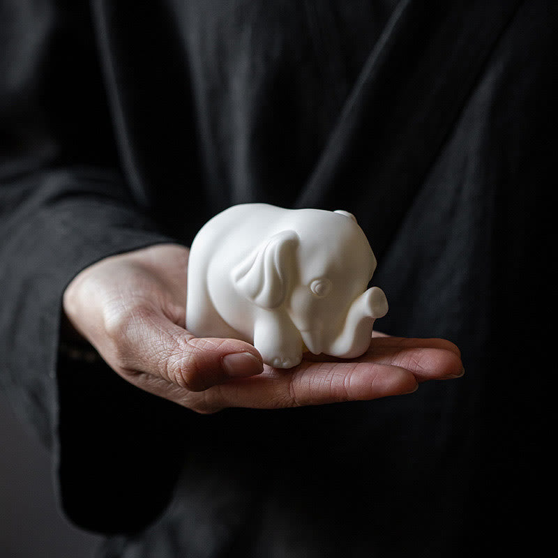 Buddha Stones Small Elephant Statue White Porcelain Ceramic Strength Home Desk Decoration - image 3