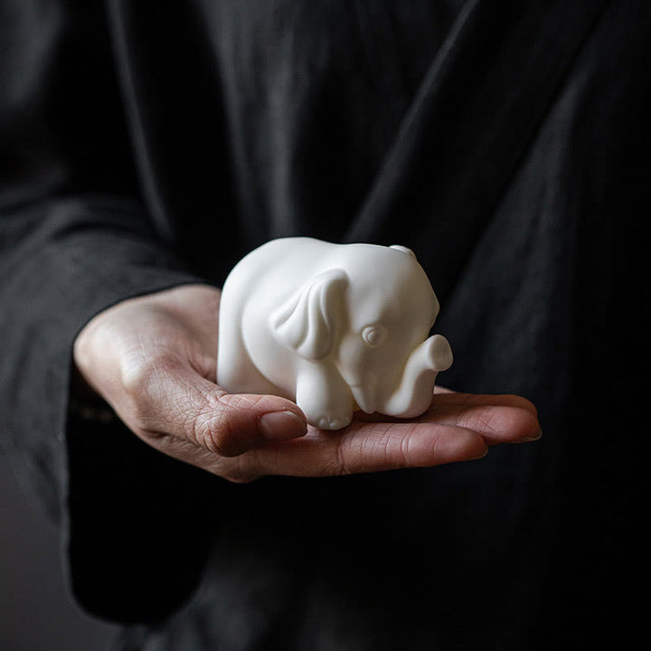 Buddha Stones Small Elephant Statue White Porcelain Ceramic Strength Home Desk Decoration - image 3