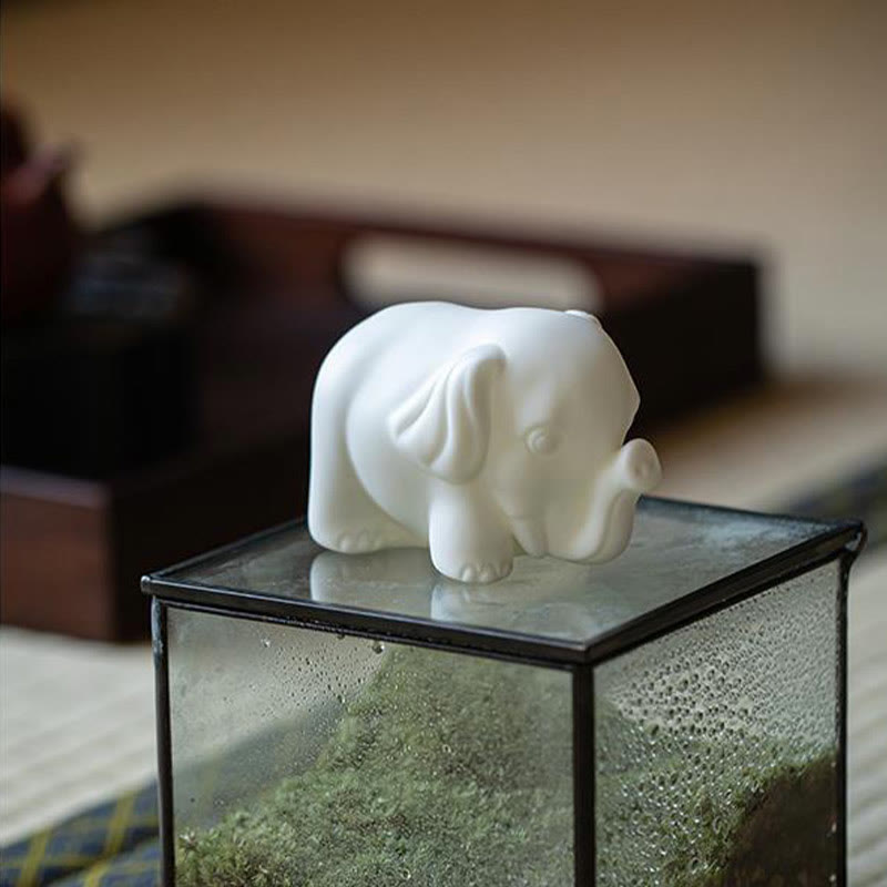 Buddha Stones Small Elephant Statue White Porcelain Ceramic Strength Home Desk Decoration - image 5